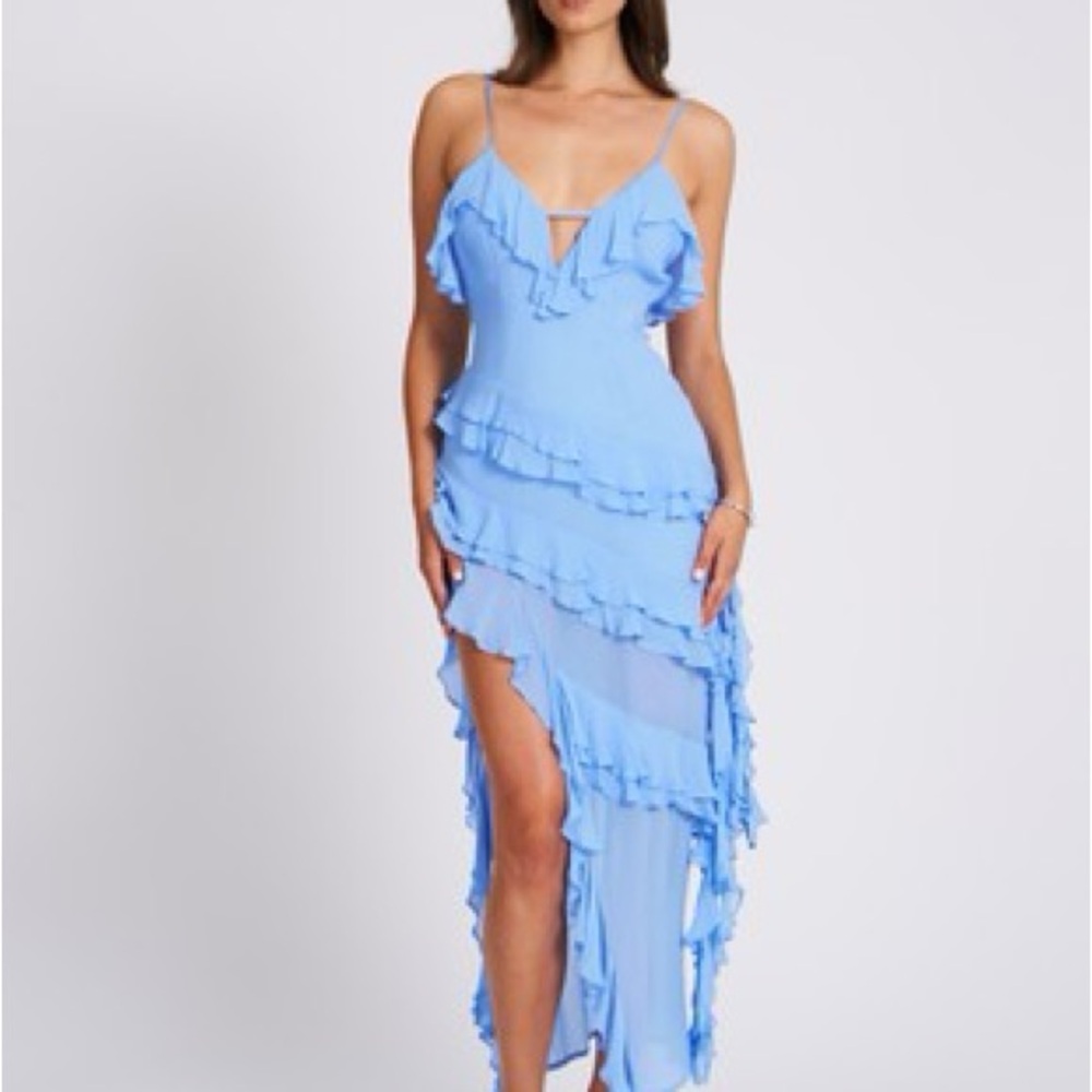 Elegant Blue Ruffle Dress